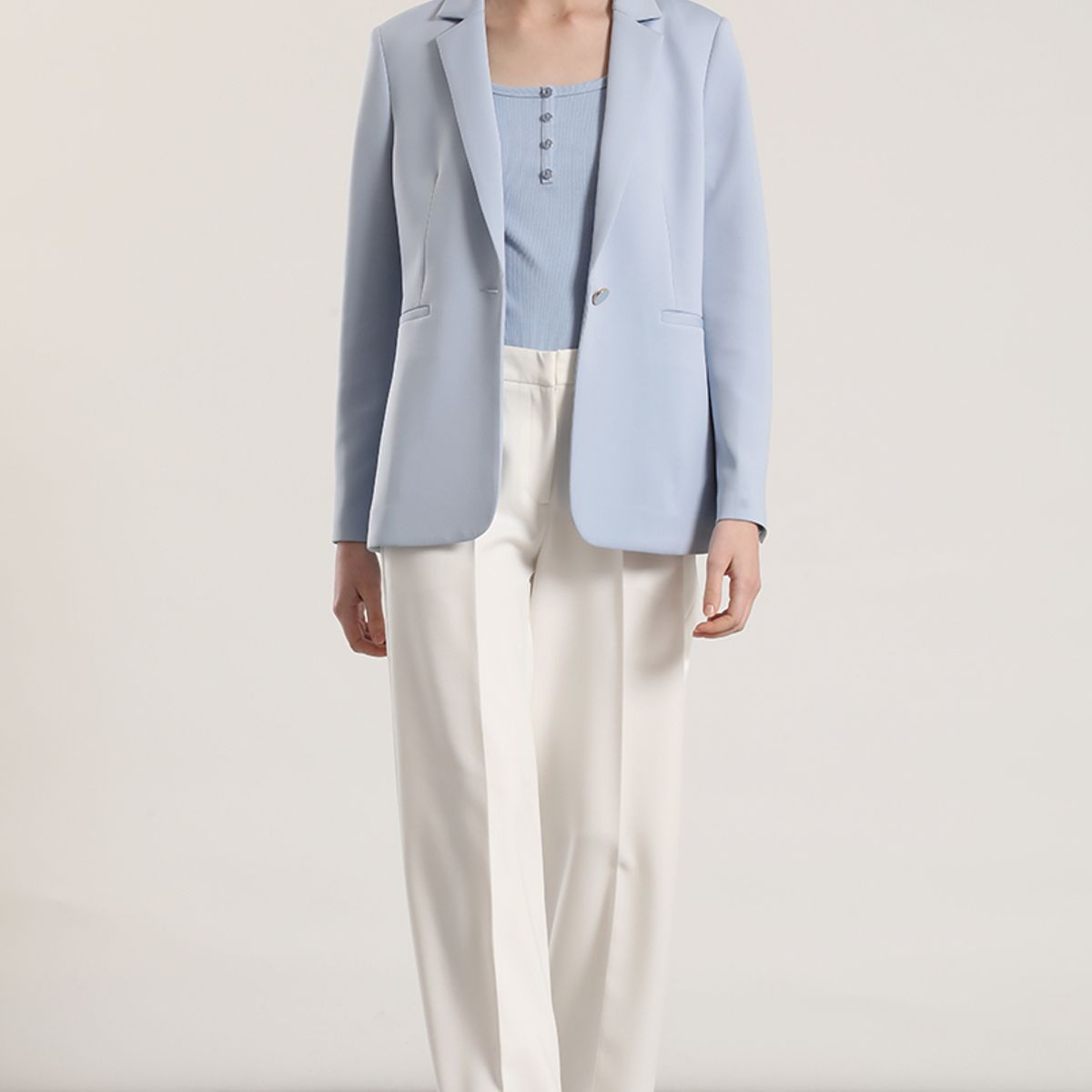 LIOLA - Blazer clásico scuba Liola mujer celeste