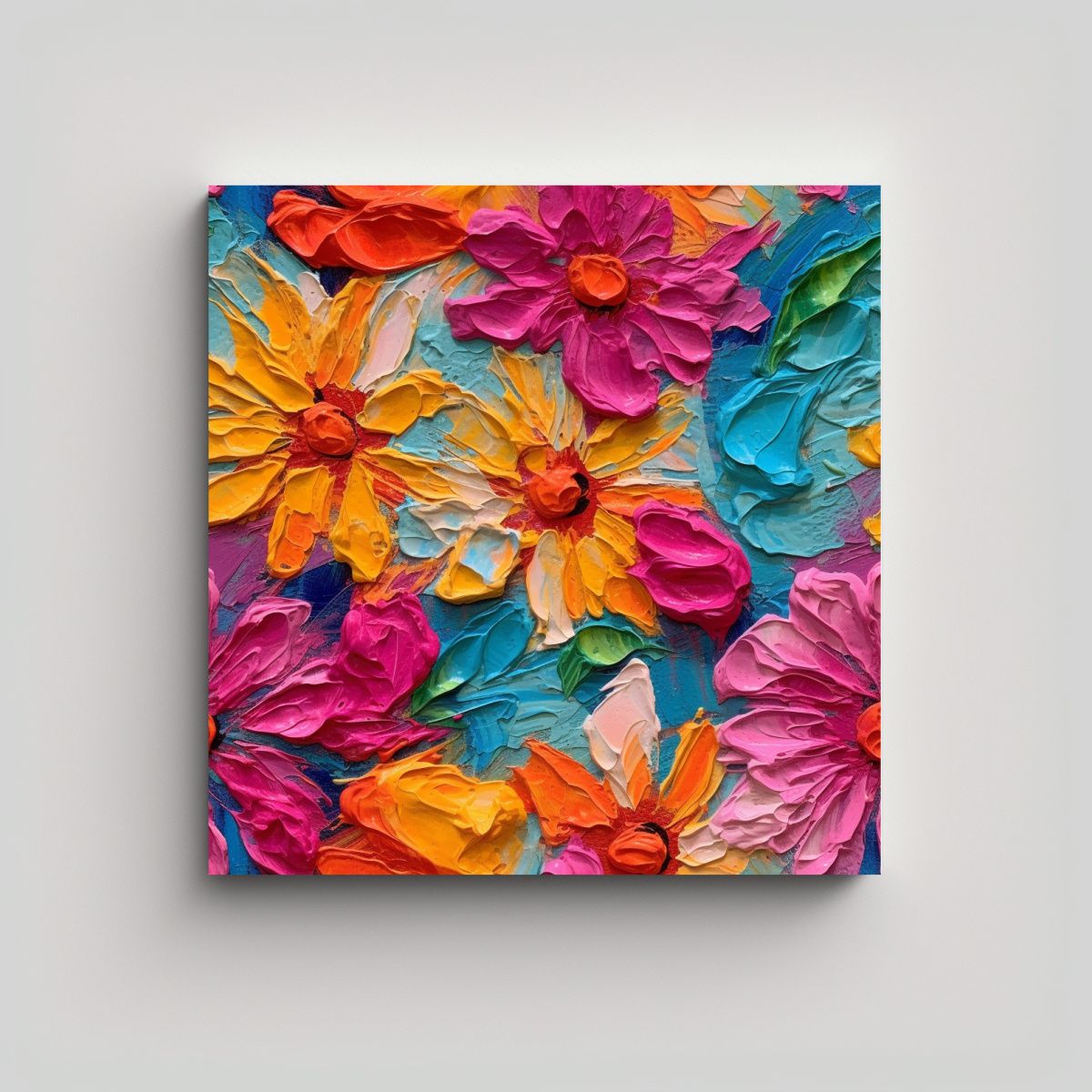 GENERICO - Pintura De Flores Vibrantes Con Espátula Sobre 100x100 Cm