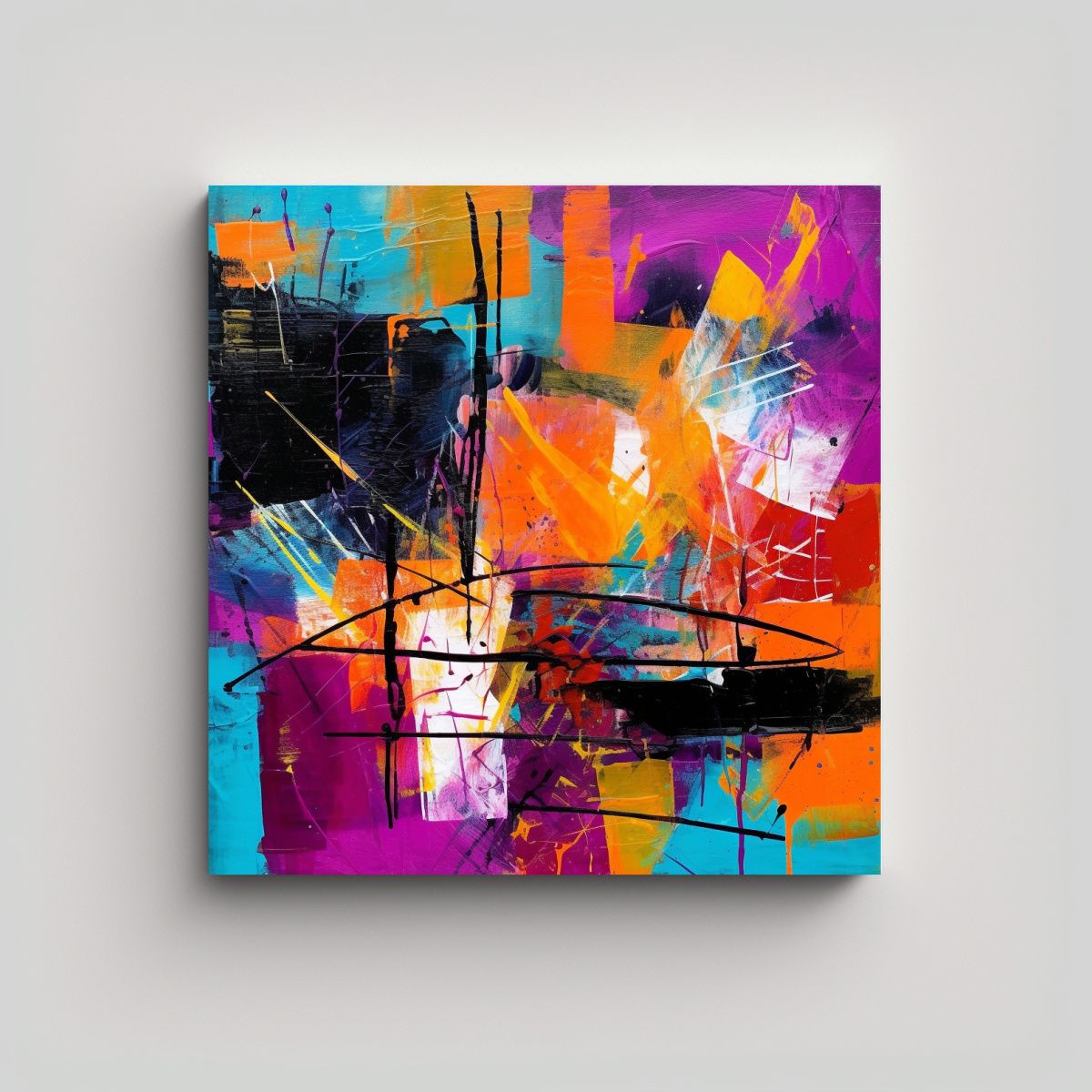 GENERICO - Pintura Abstracta En Bastidor Con Movimiento 100x100 Cm