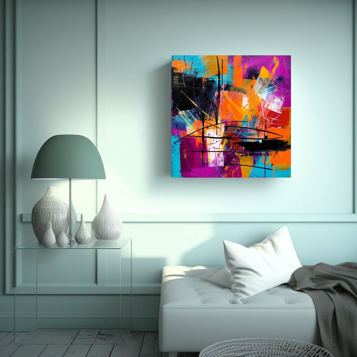 GENERICO - Pintura Abstracta En Bastidor Con Movimiento 100x100 Cm