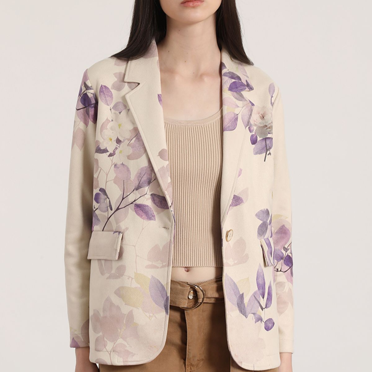 LIOLA - Blazer gamuza estampado liola mujer beige