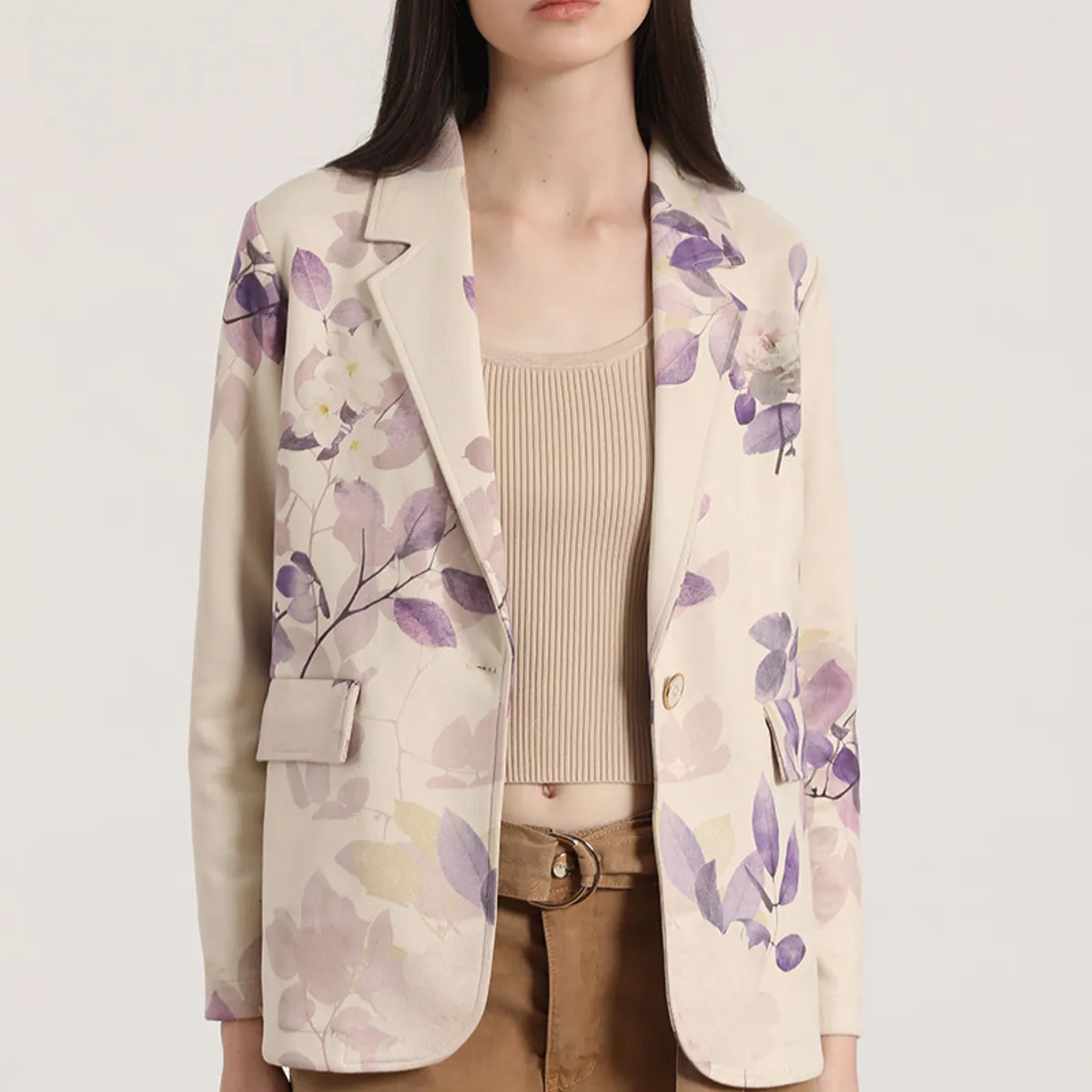 LIOLA - Blazer gamuza estampado liola mujer beige