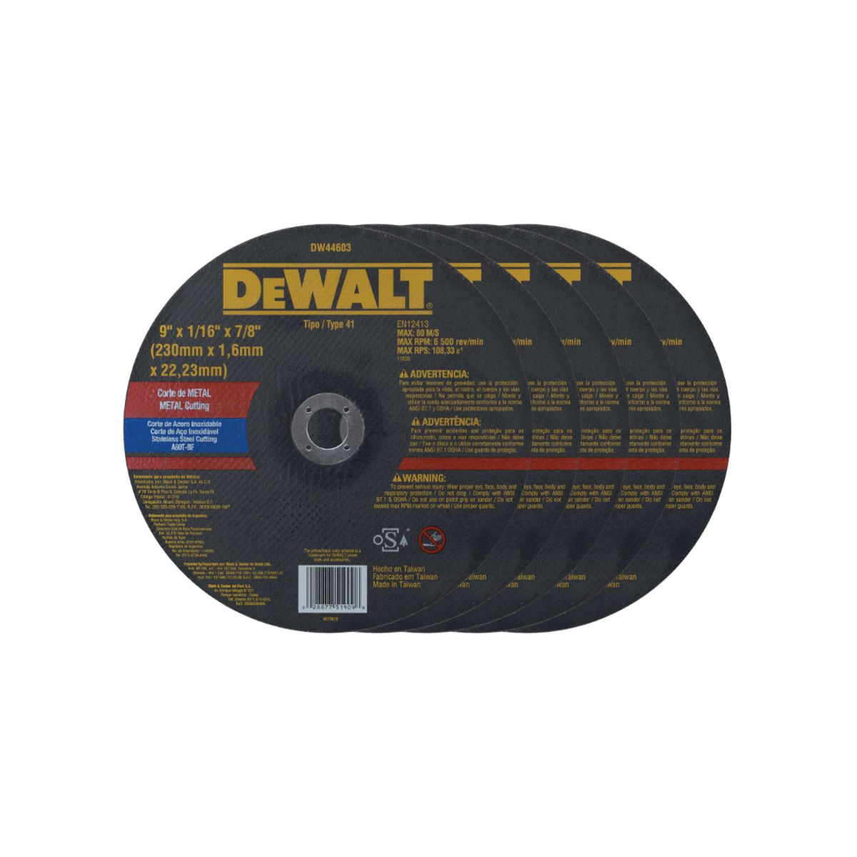 DEWALT - Pack 5 Disco Corte De Metal 9 X 1/16 Dewalt Dw44603 Negro
