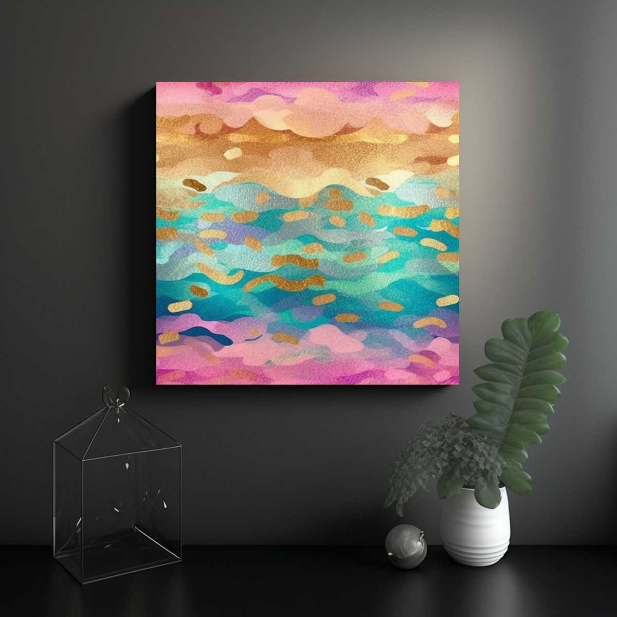 GENERICO - Cuadro Lienzo Tela Acuática Multicolor Textura 100x100 Cm