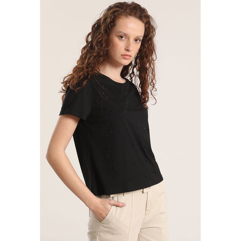 LIOLA - Polera strass y perla liola mujer negro