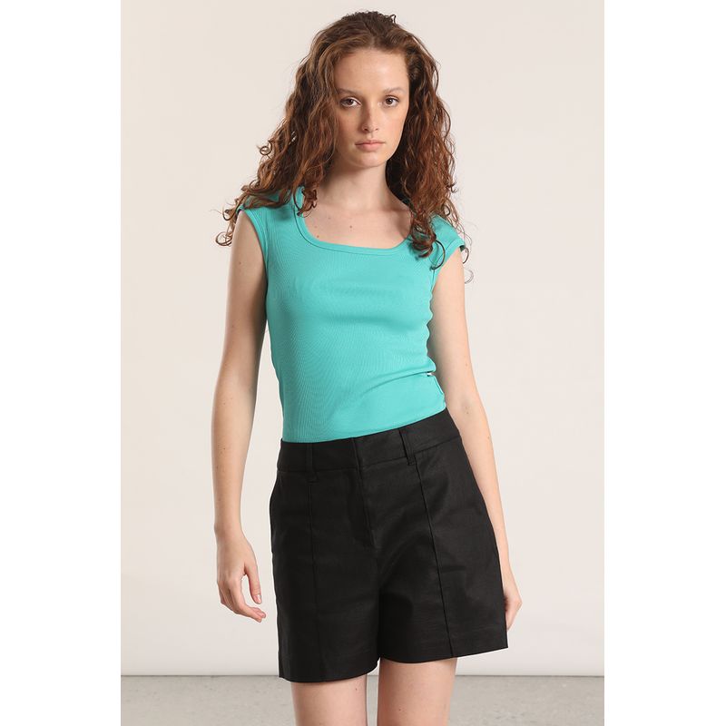 LIOLA - Polera escotada ribb liola mujer turquesa