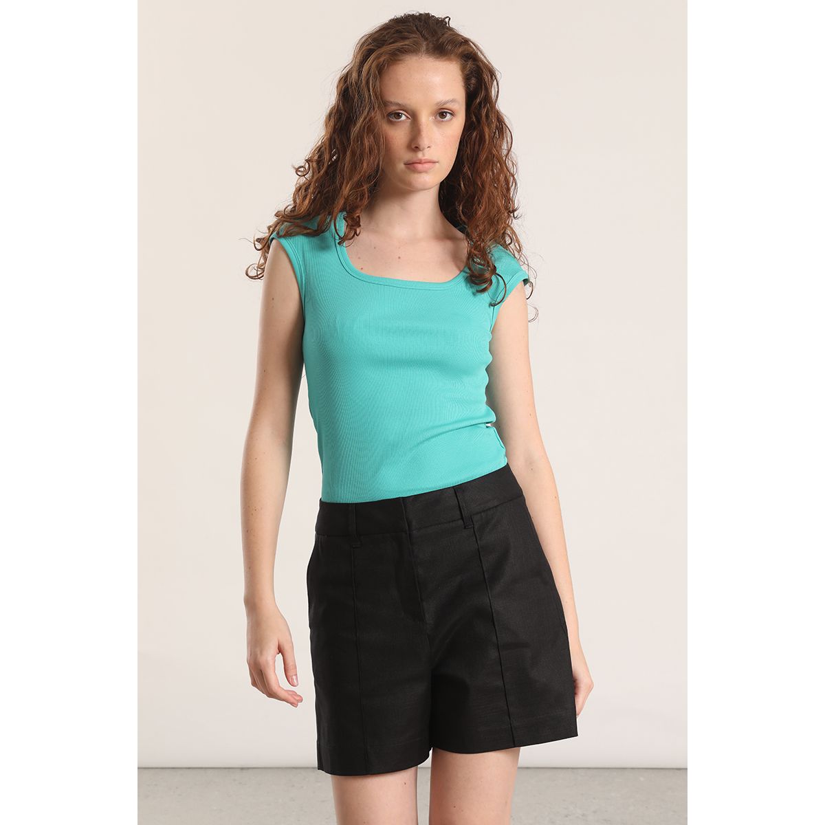 LIOLA - Polera escotada ribb liola mujer turquesa