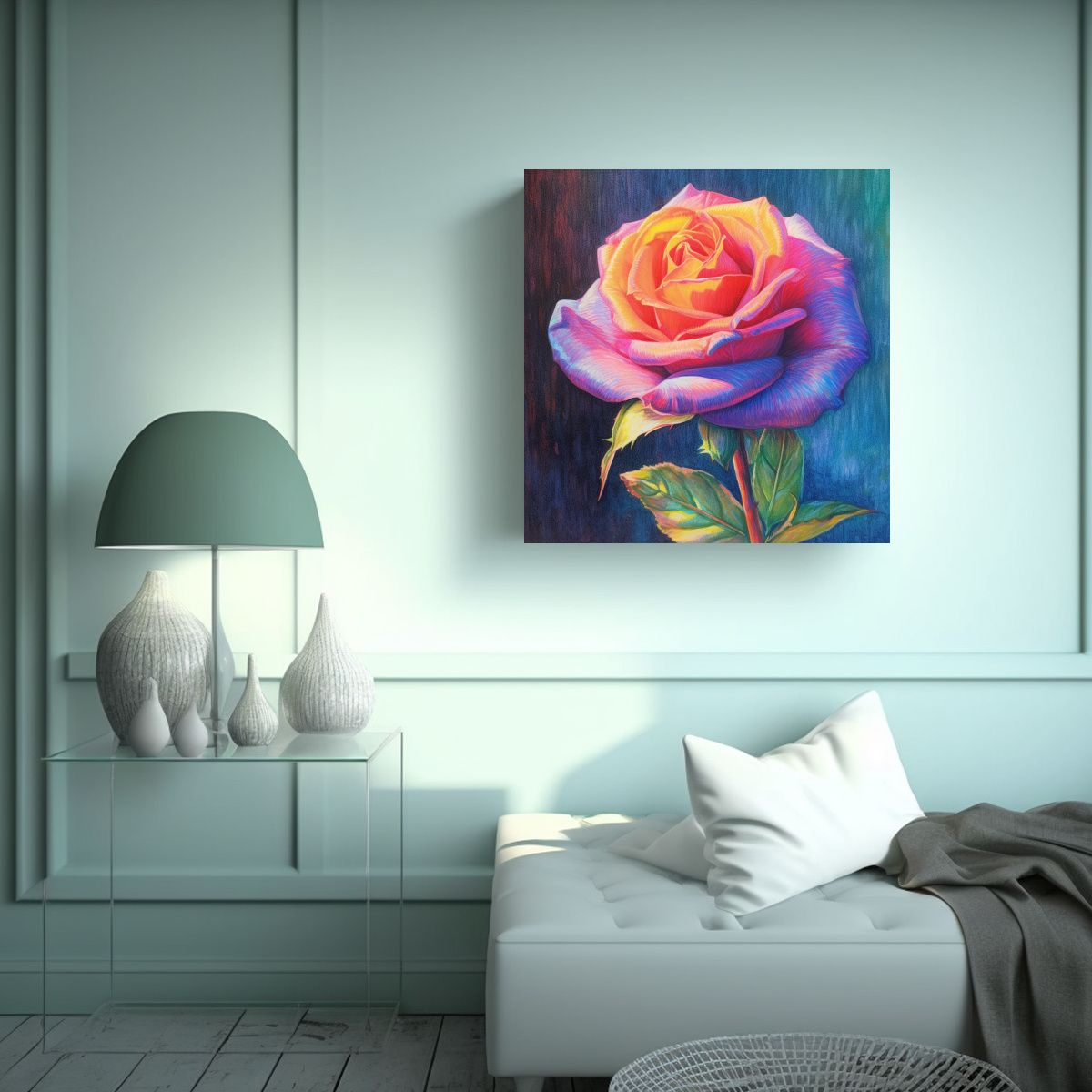 GENERICO - Cuadro Decorativo De Rosa En Óleo Pastel Sobre 100x100 Cm