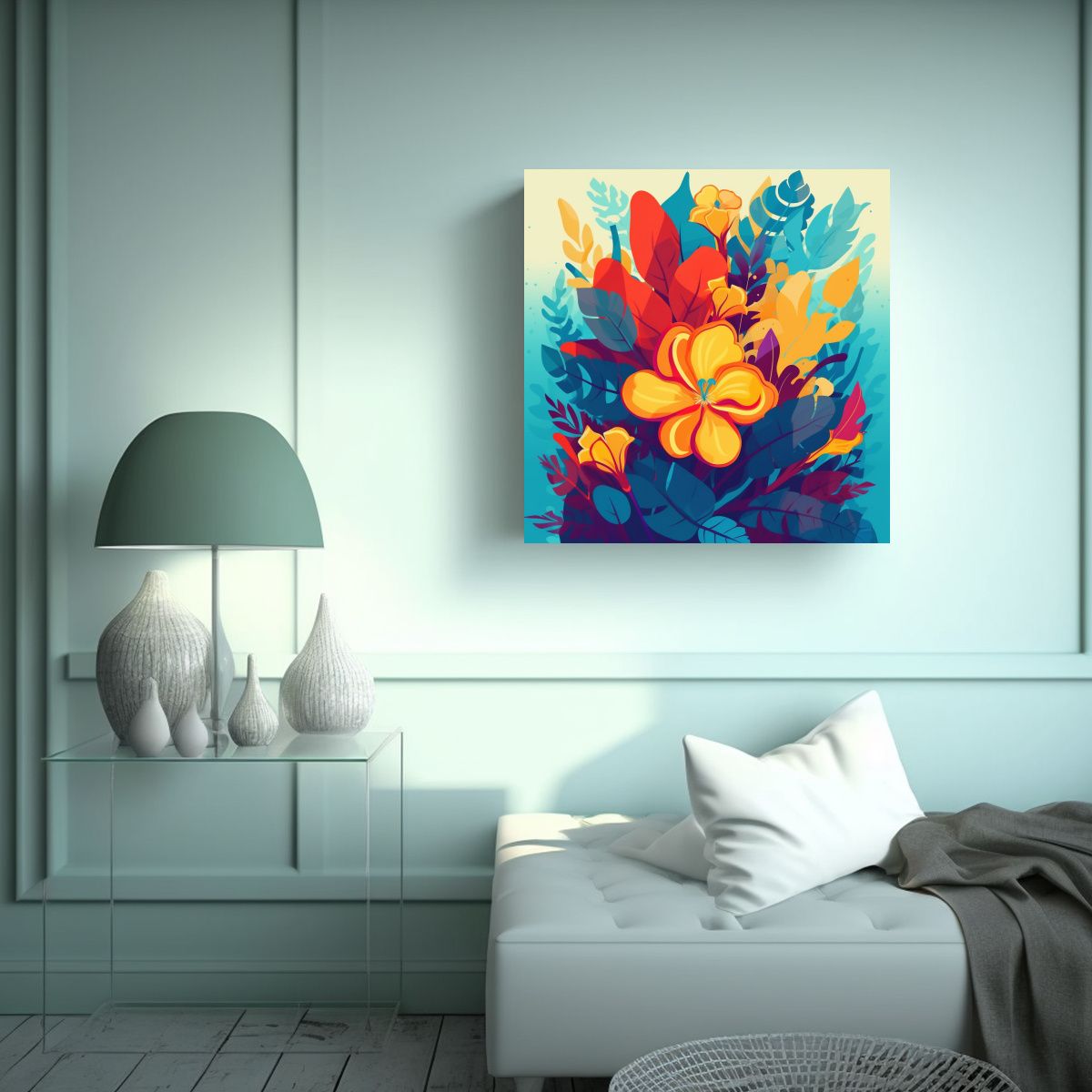 GENERICO - Ilustración Plana De Flores Coloridas Para 100x100 Cm