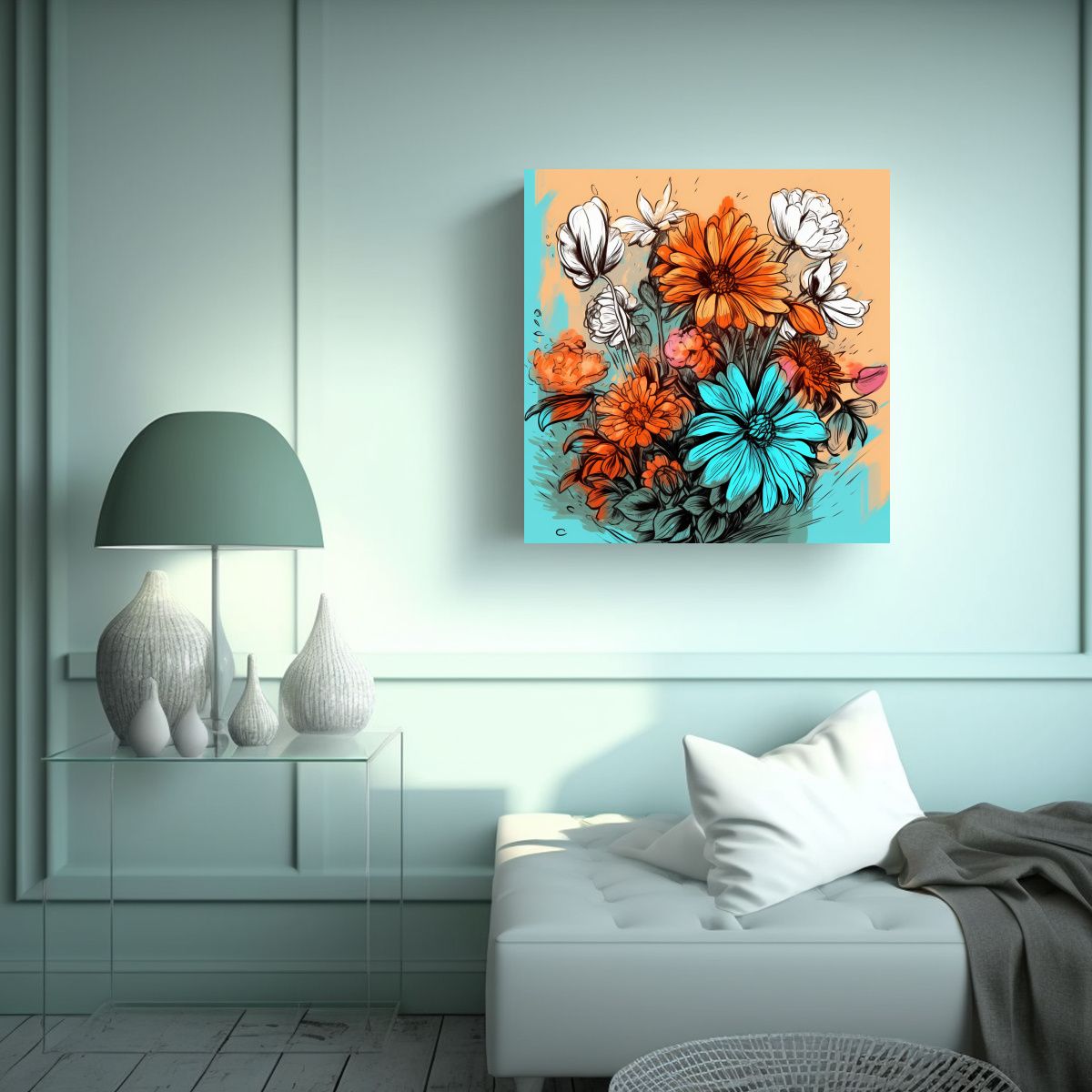 GENERICO - Esquema De Flores Estilo 90s En Canva De Finas 100x100 Cm