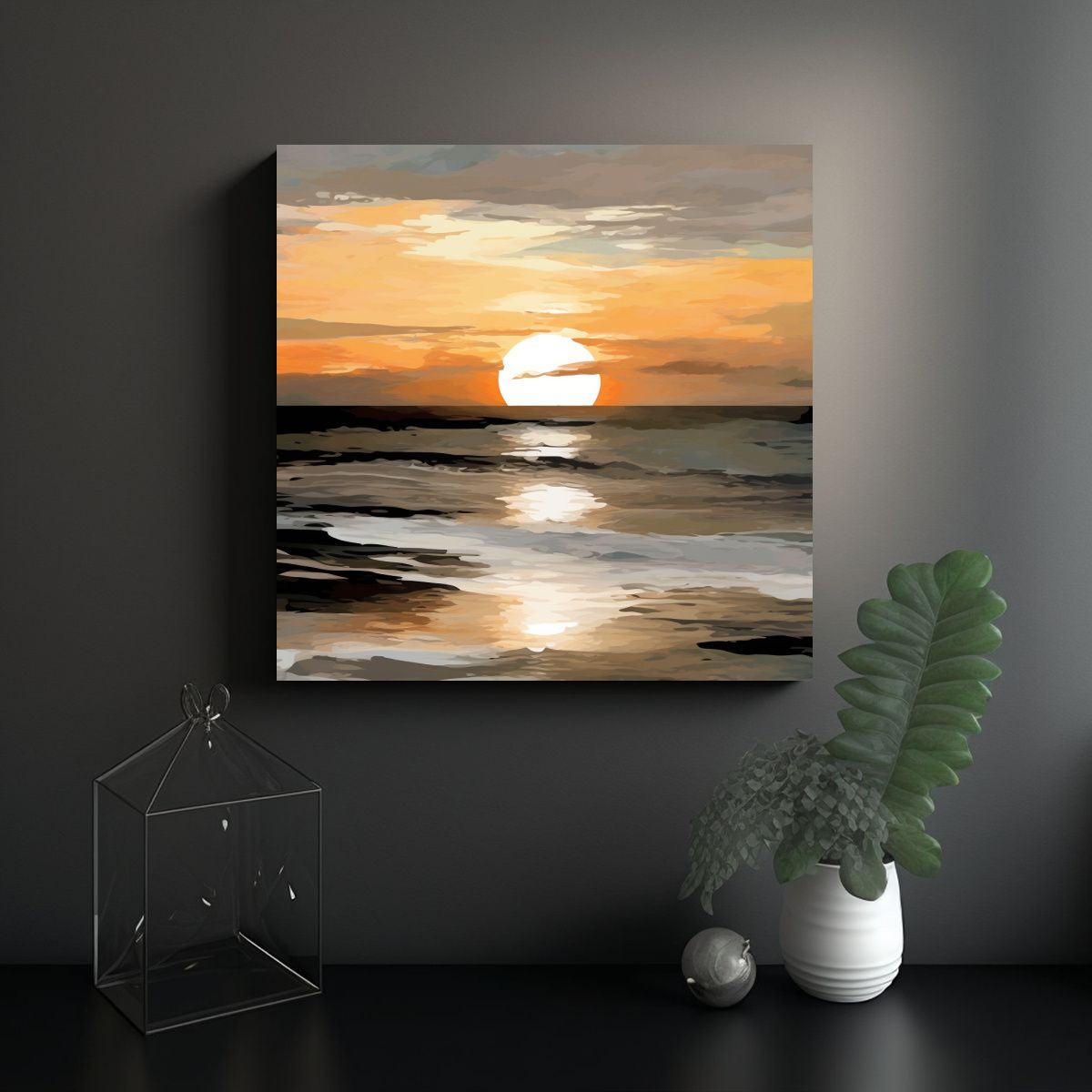 GENERICO - Cuadro Abstracto Expresionista Amanecer Océano 100x100 Cm