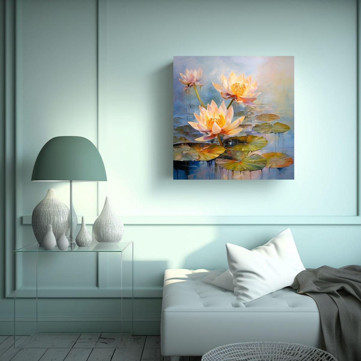 GENERICO - Pintura Abstracta De Flores De Loto Estilo óleo 100x100 Cm