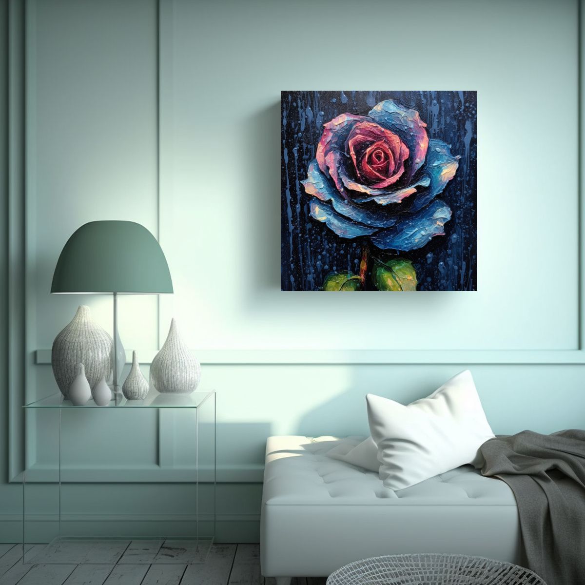 GENERICO - Cuadro Moderno Alegría Rosa Azul Con Gotas De 100x100 Cm