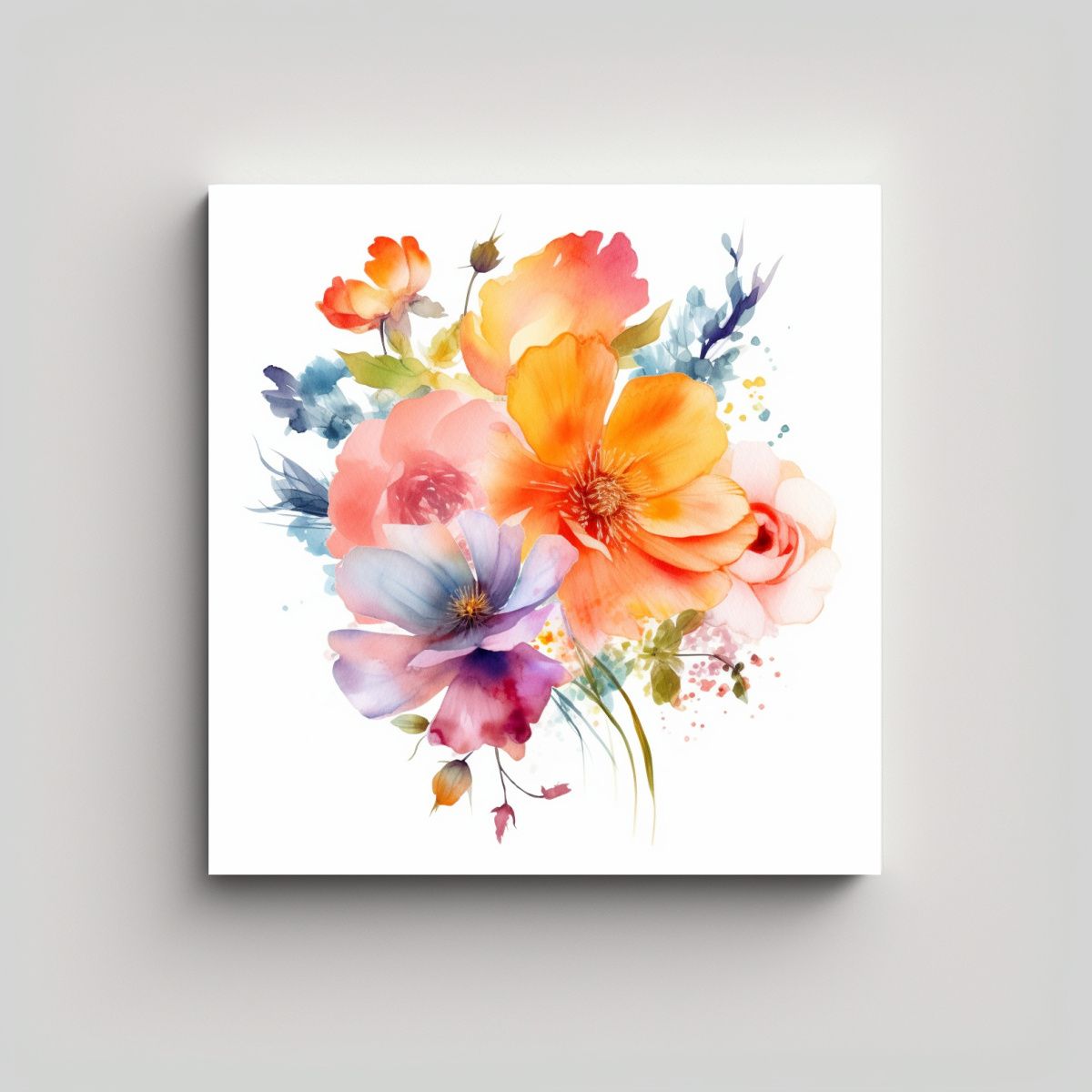 GENERICO - Bastidor Tela Fantasía Acuarela Floral Fondo 100x100 Cm