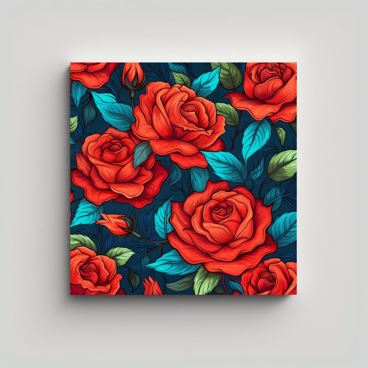 GENERICO - Ilustración Luminosa De Rosas Rojas Vibrantes 100x100 Cm