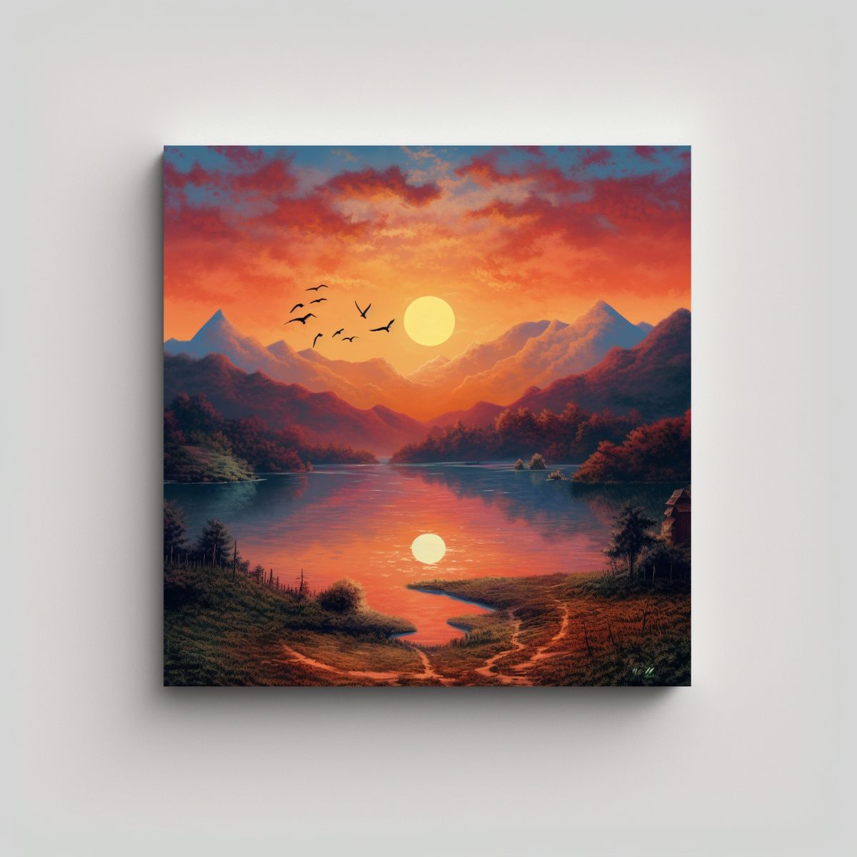 GENERICO - Pintura En Bastidor Amanecer Armonioso Sobre Tela 100x100 Cm