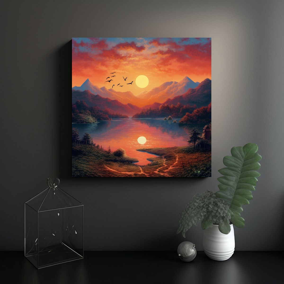 GENERICO - Pintura En Bastidor Amanecer Armonioso Sobre Tela 100x100 Cm