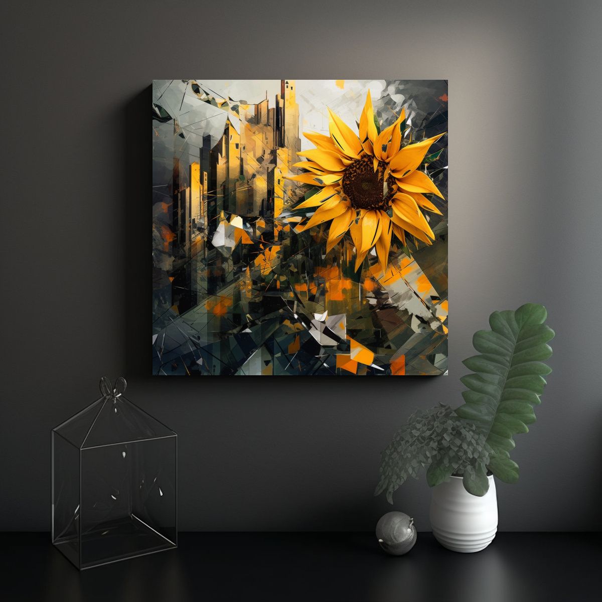 GENERICO - Cuadro Abstracto Amarillo Con Girasol Industrial 100x100 Cm