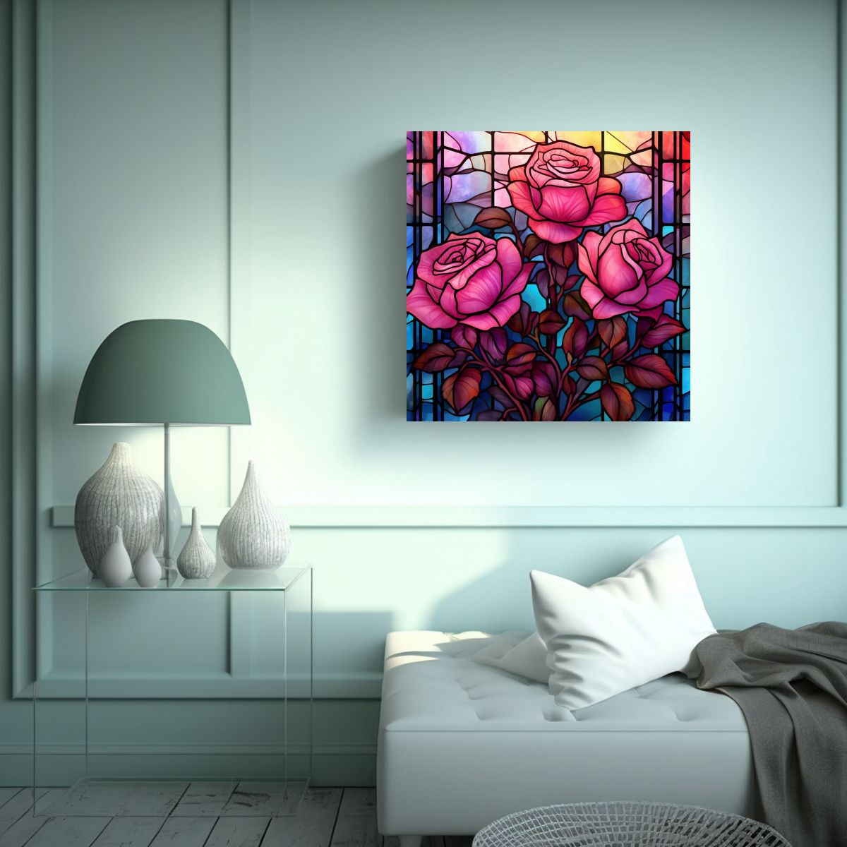 GENERICO - Pintura Decorativa Vidrieras Rosas Rosadas 100x100 Cm