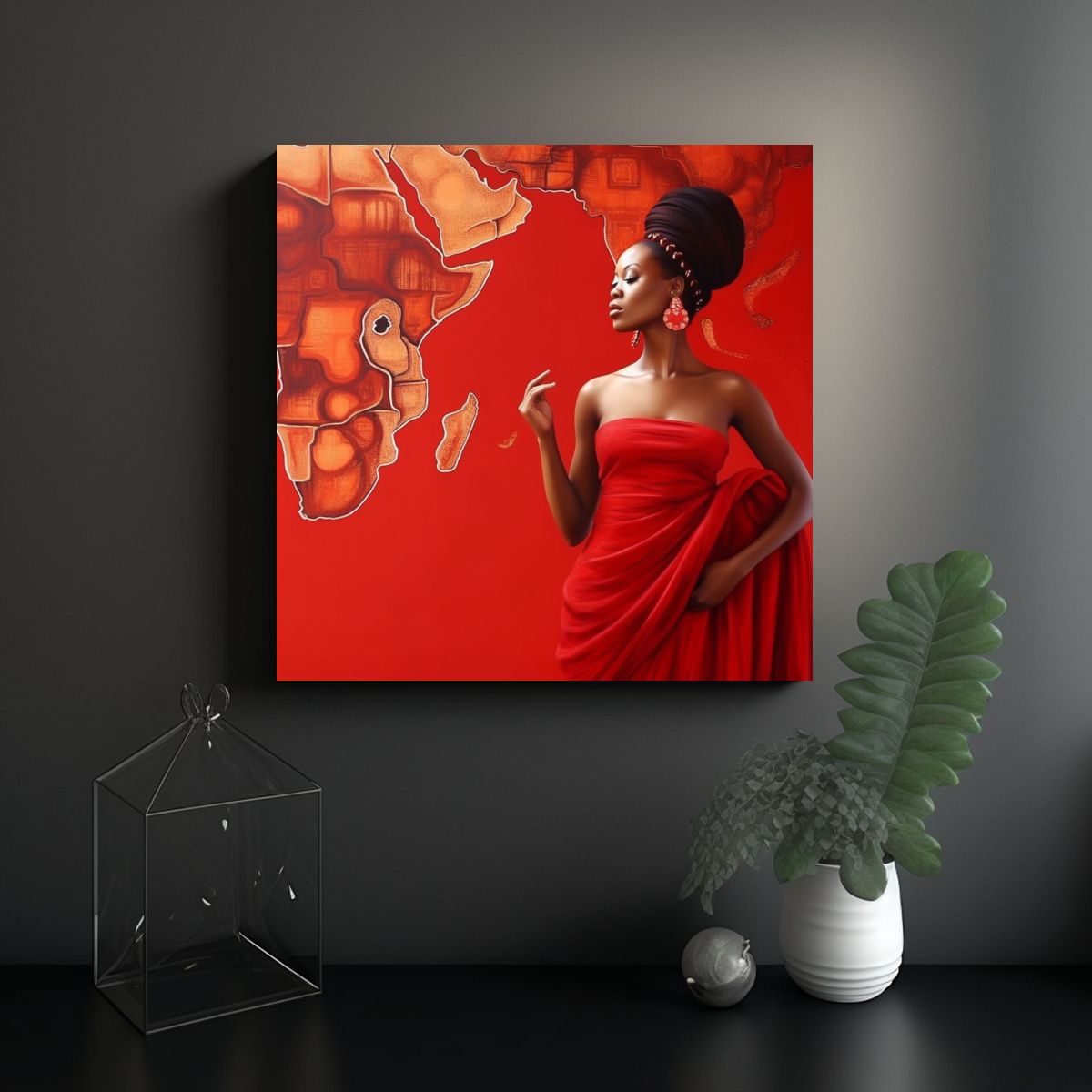 GENERICO - Pintura Decorativa Lineal Roja De África Para El 100x100 Cm