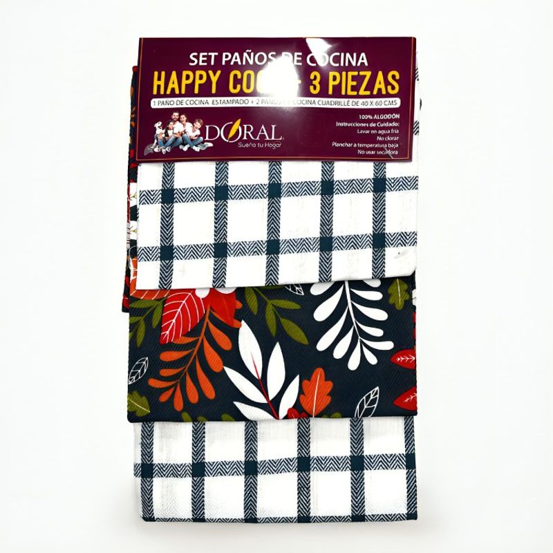 DORAL - Set 3 Paños de Cocina Happy Cook  Azul