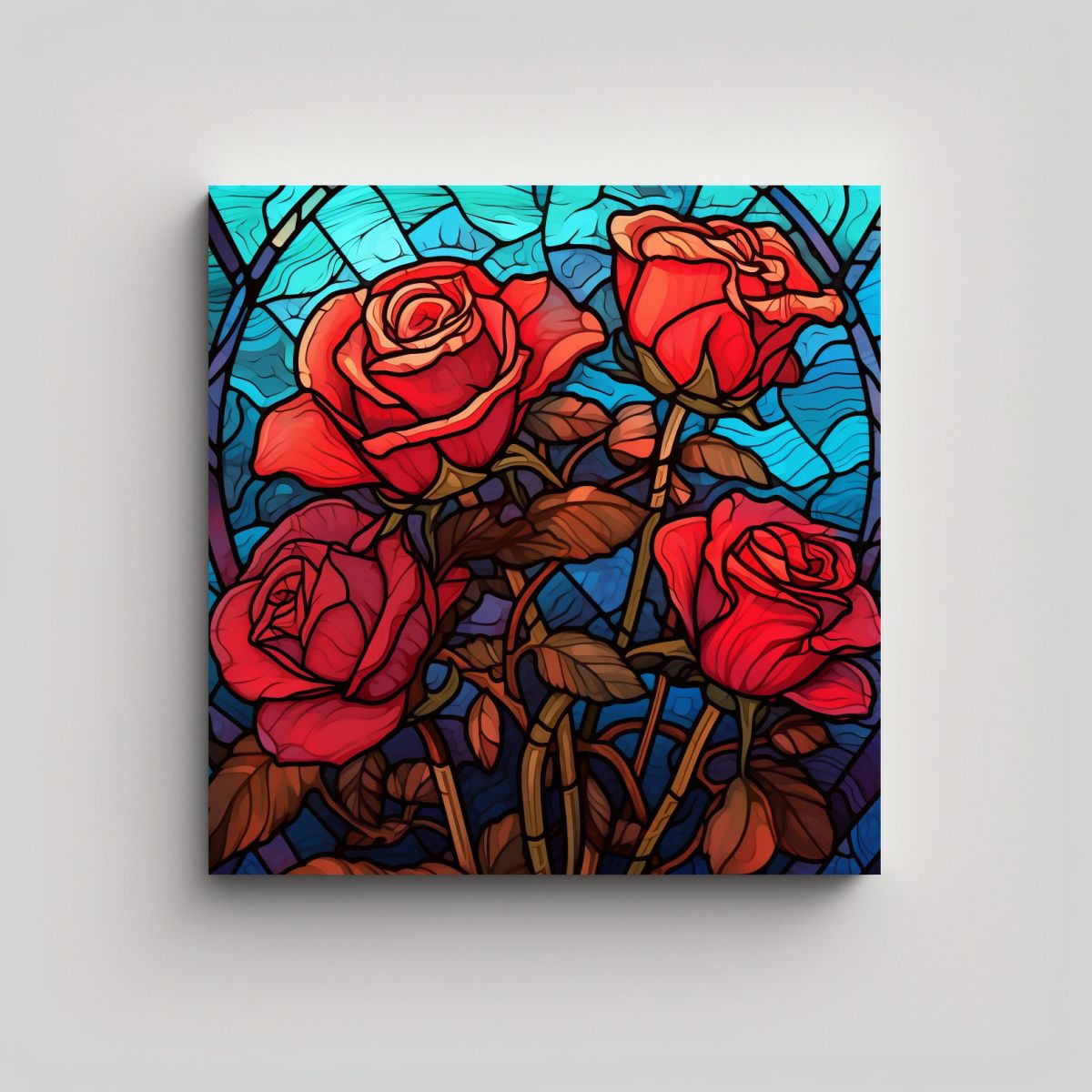GENERICO - Rosa Roja Vidriera Efecto Ilustración Moderna 100x100 Cm