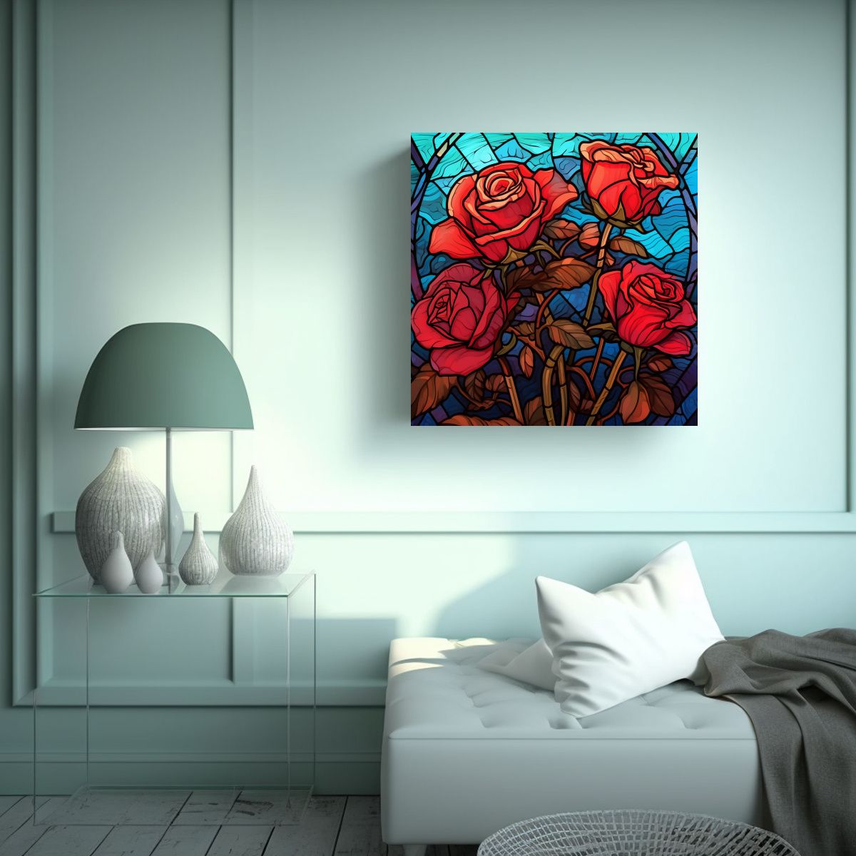 GENERICO - Rosa Roja Vidriera Efecto Ilustración Moderna 100x100 Cm