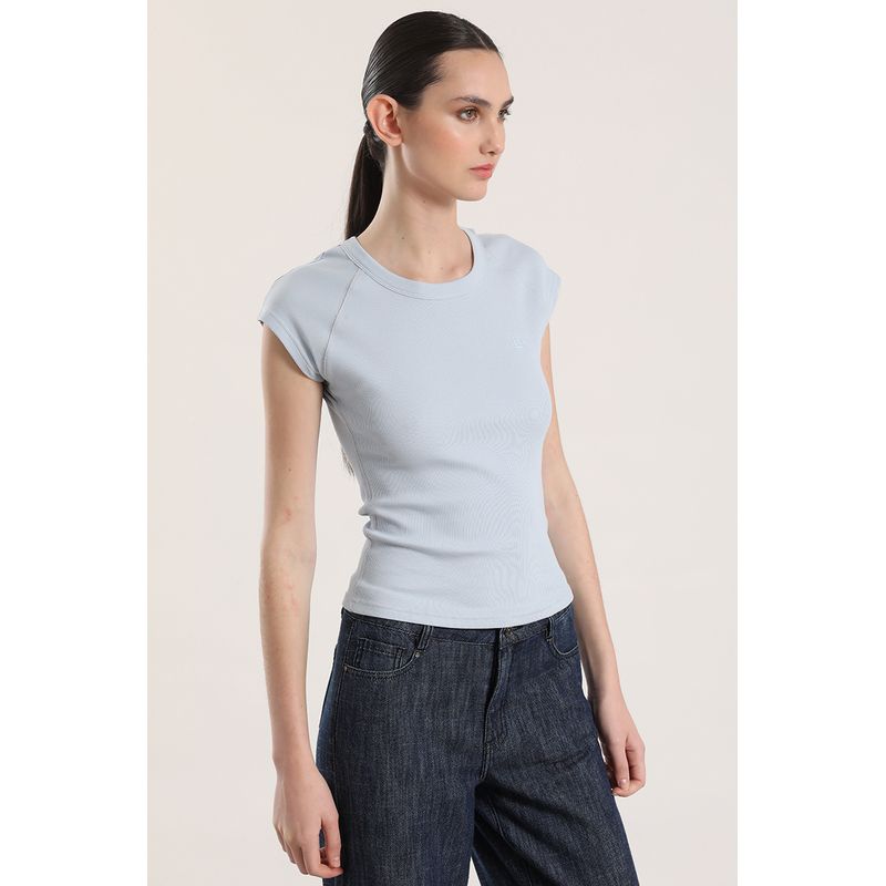 LIOLA - Polera ribb básica liola mujer celeste
