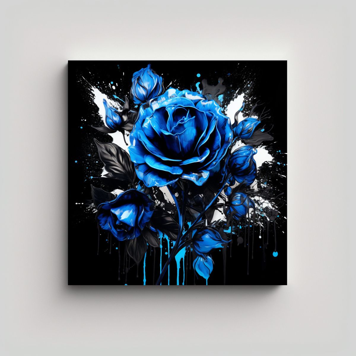 GENERICO - Cuadro Abstracto Neonoir Negro Y Azul Atmosfera 100x100 Cm