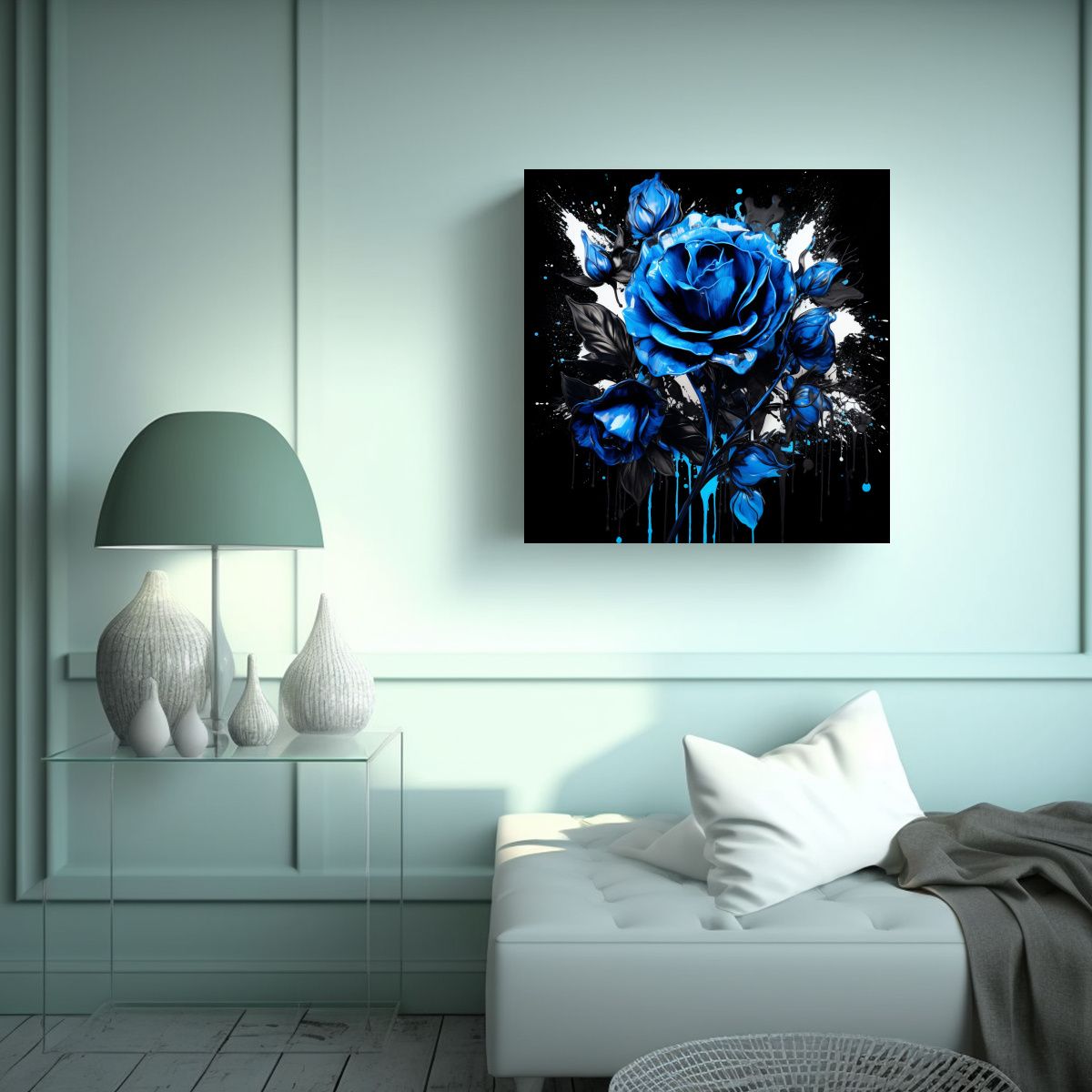 GENERICO - Cuadro Abstracto Neonoir Negro Y Azul Atmosfera 100x100 Cm