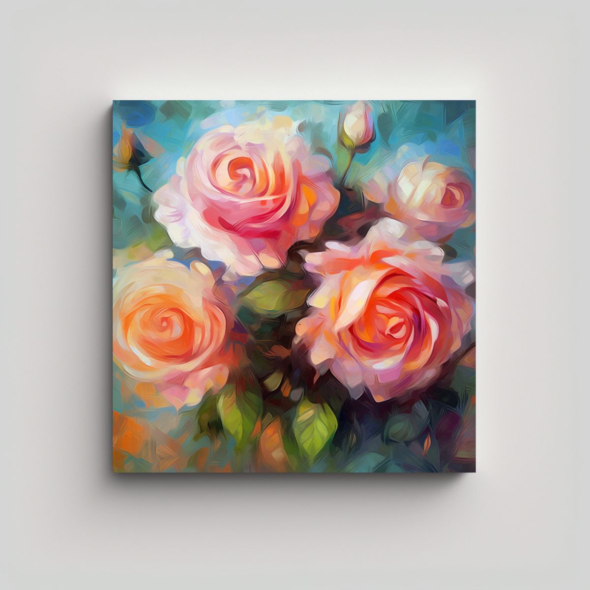 GENERICO - Cuadro Estilo Óleo Con Patrón De Rosa 100x100 Cm