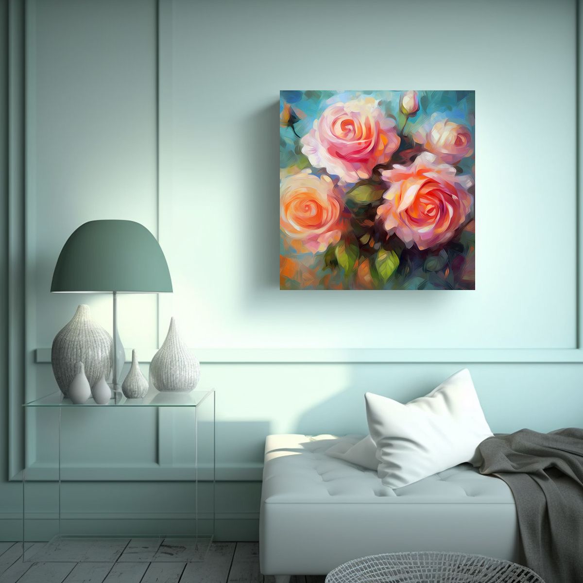 GENERICO - Cuadro Estilo Óleo Con Patrón De Rosa 100x100 Cm