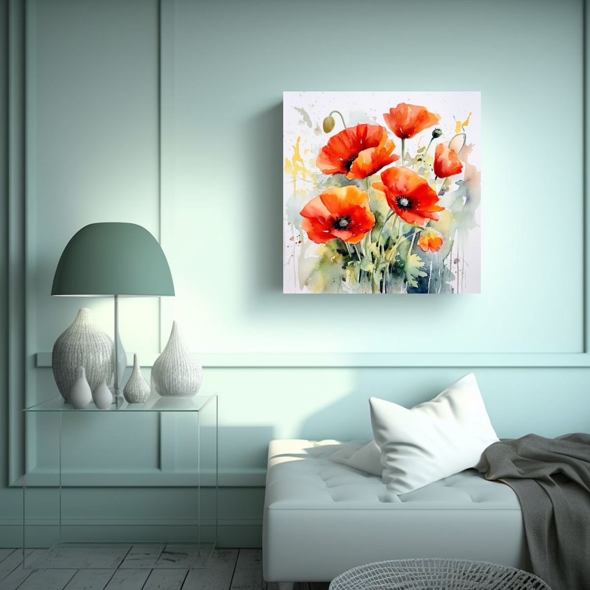 GENERICO - Canva Fotografía 5 Amapolas Estilo Acuarela 100x100 Cm