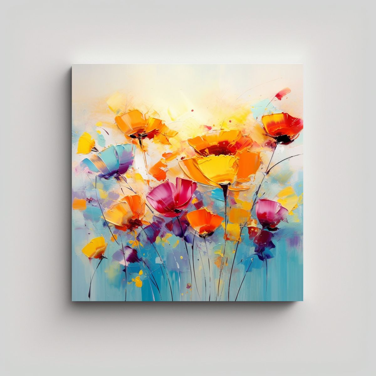 GENERICO - Tela Bastidor Fantasia Flores Coloridas Sobre 100x100 Cm