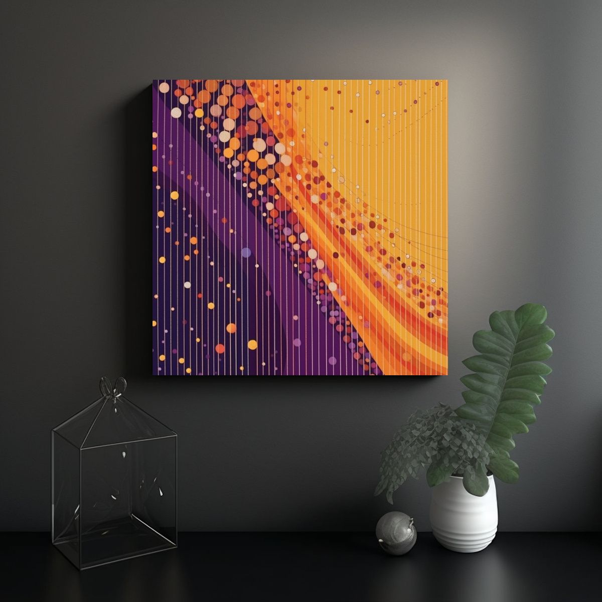 GENERICO - Cuadro Decorativo Con Estampado De Rayas Moradas 100x100 Cm