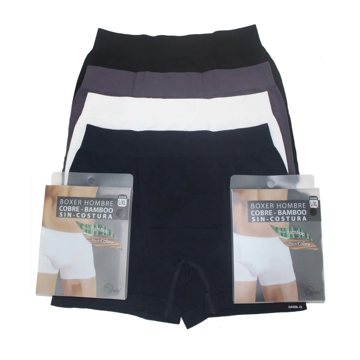 GARSIL - 3 Boxer de Bambu Con Fibra de Cobre Para Hombre - Sin Costuras.