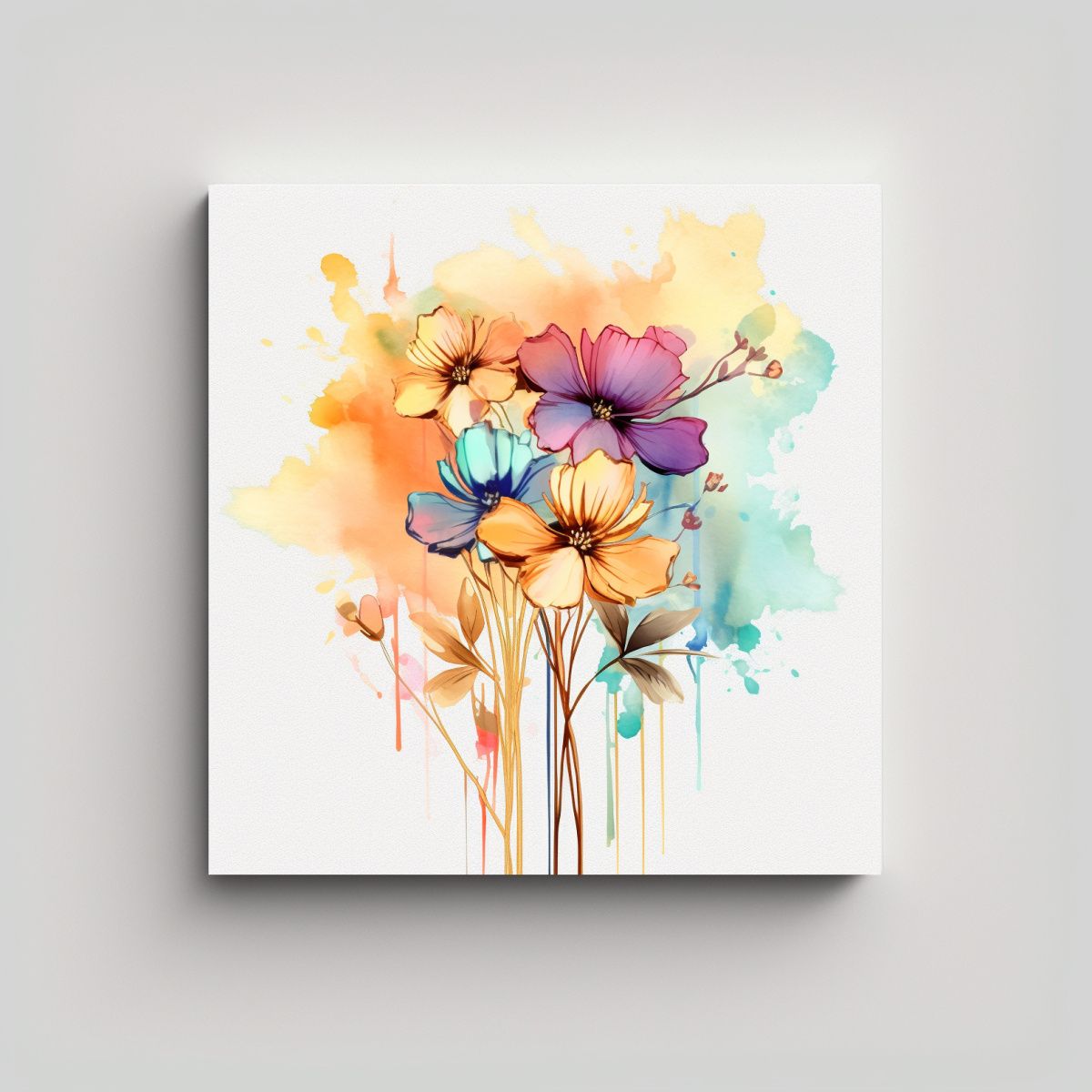 GENERICO - Clipart De Flores Salvajes En Tinta De Alcohol 100x100 Cm