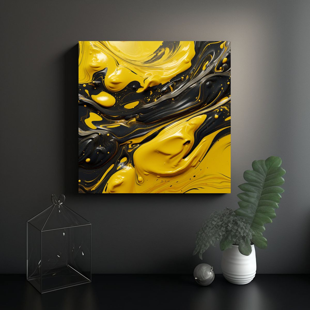 GENERICO - Pinturas Comedor Textura 3D Aceite Líquido Negro 100x100 Cm