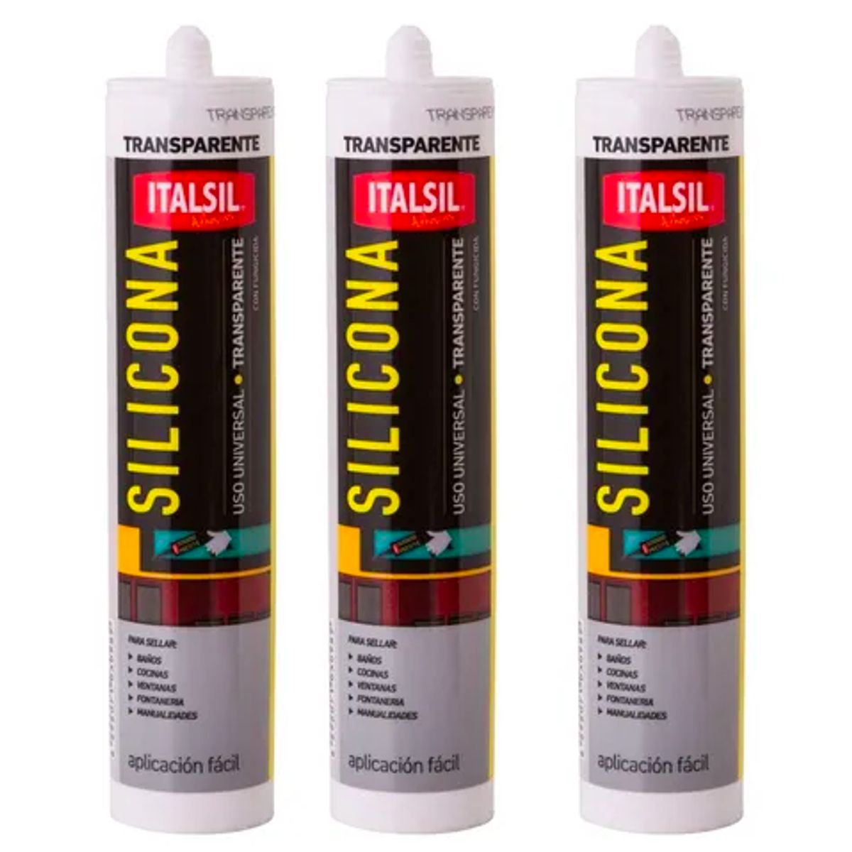 GENERICO - Pack x3 Silicona Acetica Baño Cocina Universal Italsil Transparente