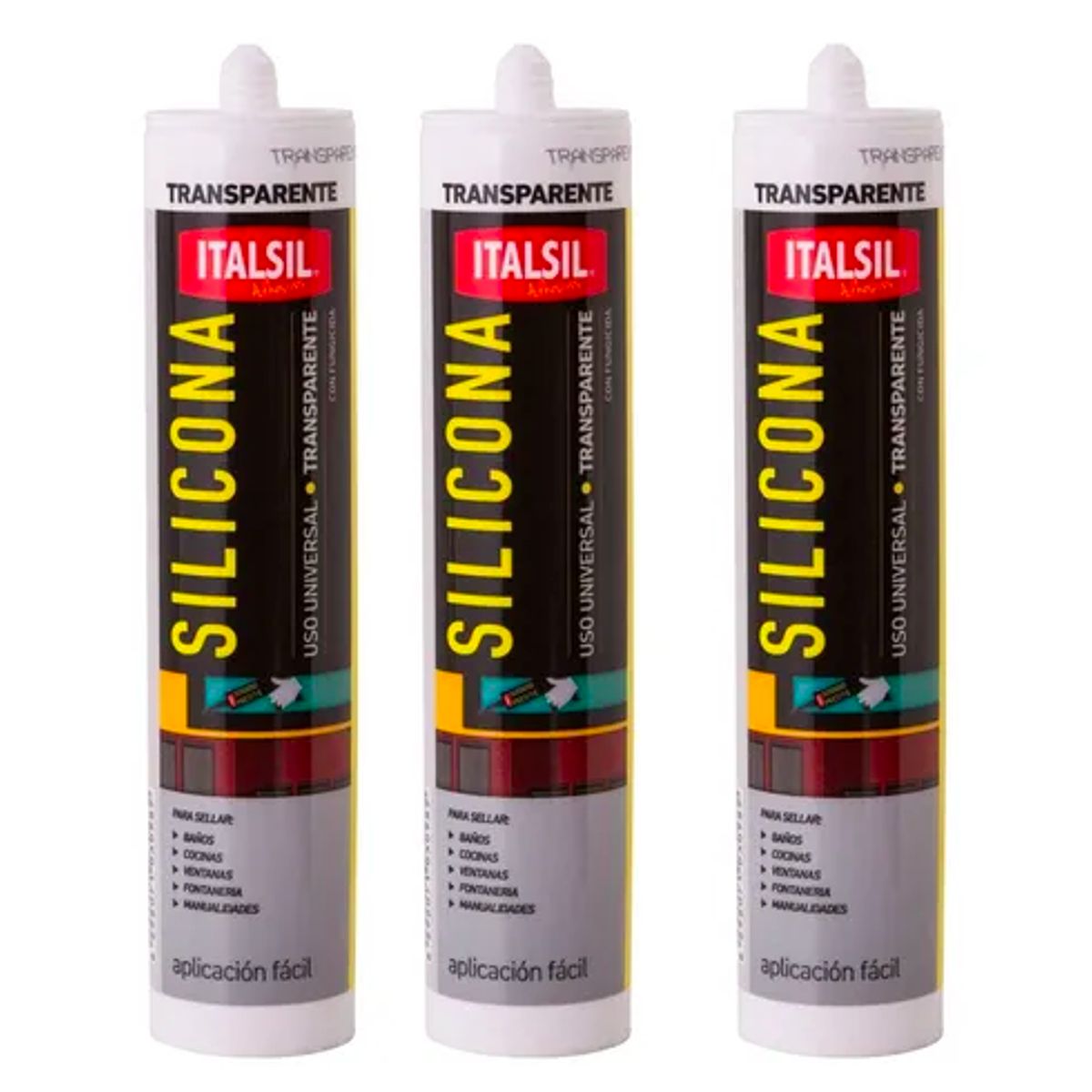 GENERICO - Pack x3 Silicona Acetica Baño Cocina Universal Italsil Transparente