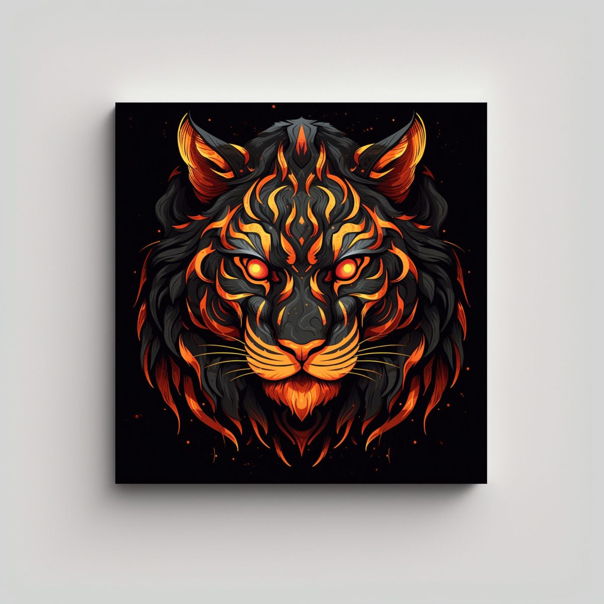 GENERICO - Cuadro Abstracto De Tigre Negro Sobre Fondo Oscuro 100x100 Cm