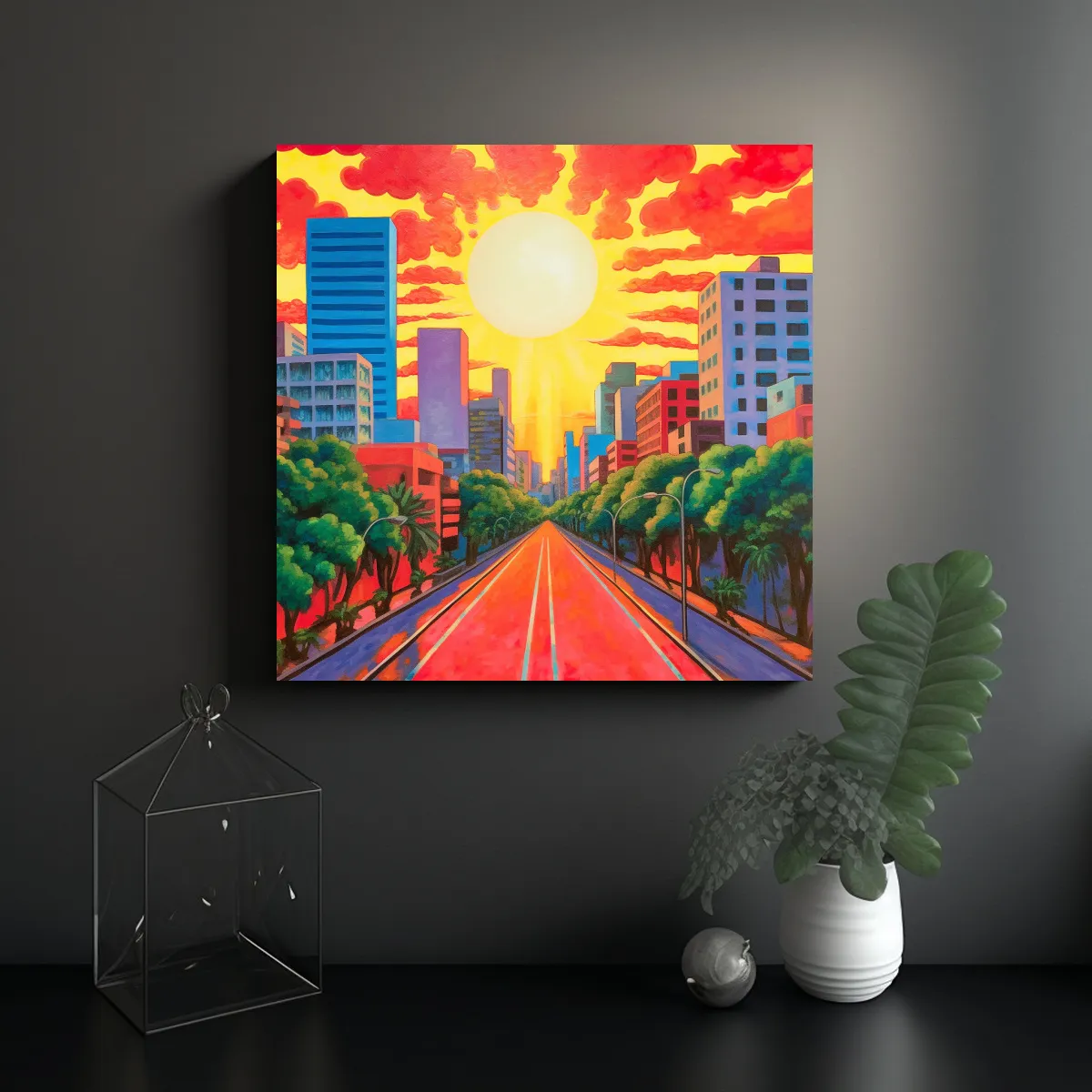 GENERICO - Cuadro Decorativo Moderno Con Sol Naciente En La 100x100 Cm