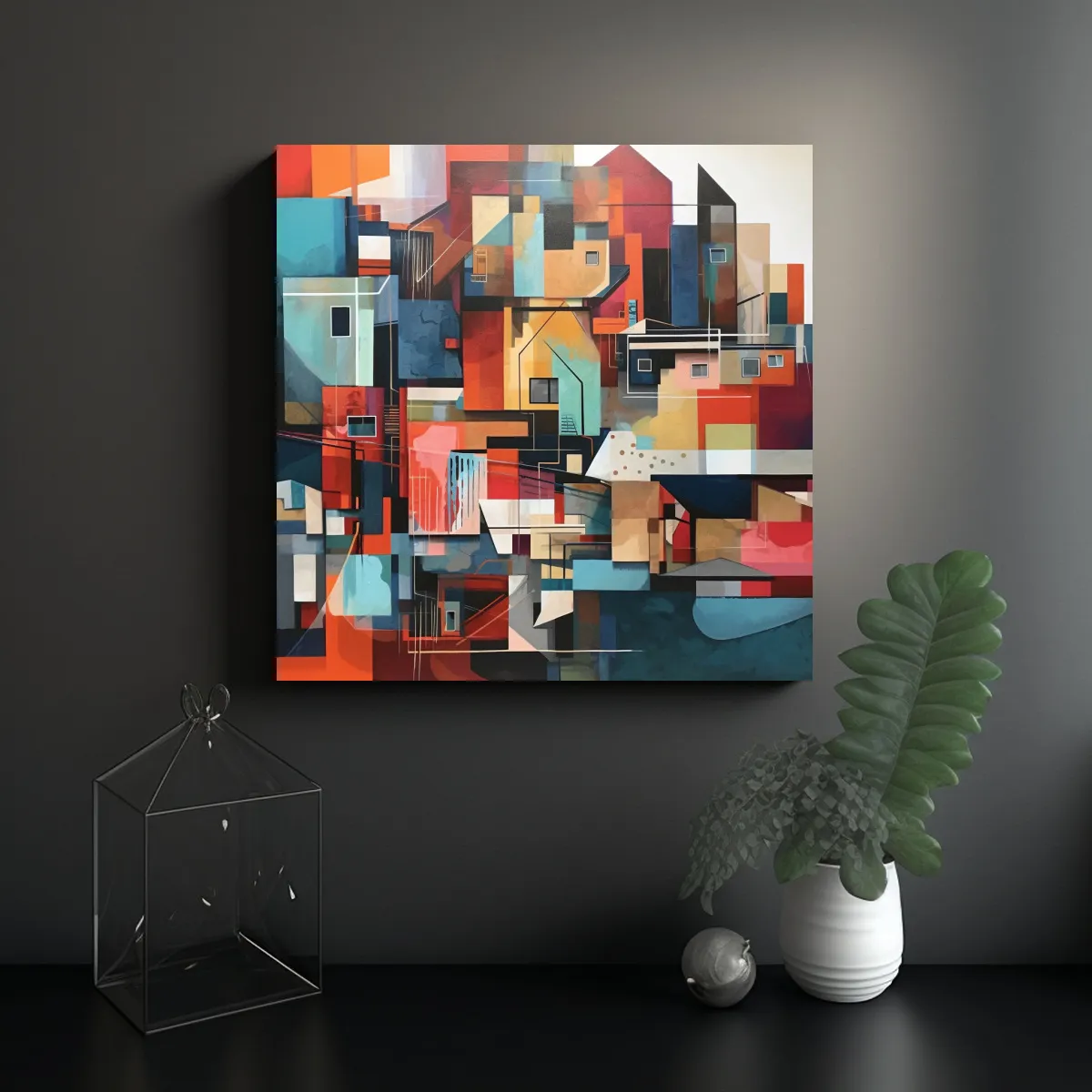 GENERICO - Cuadros Abstractos De Paisajes Urbanos En Lienzo 100x100 Cm