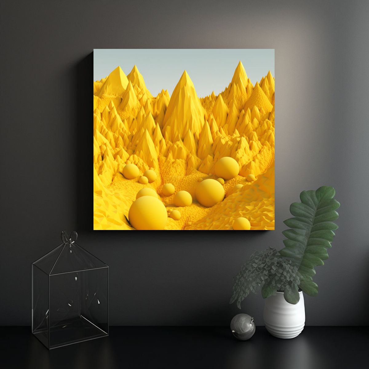 GENERICO - Pintura En Lienzo Moderno Amarillo Con Picos De 100x100 Cm
