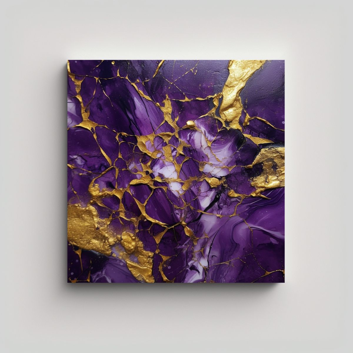 GENERICO - Cuadro De Arte En Tonos Violeta Púrpura Dorado 100x100 Cm