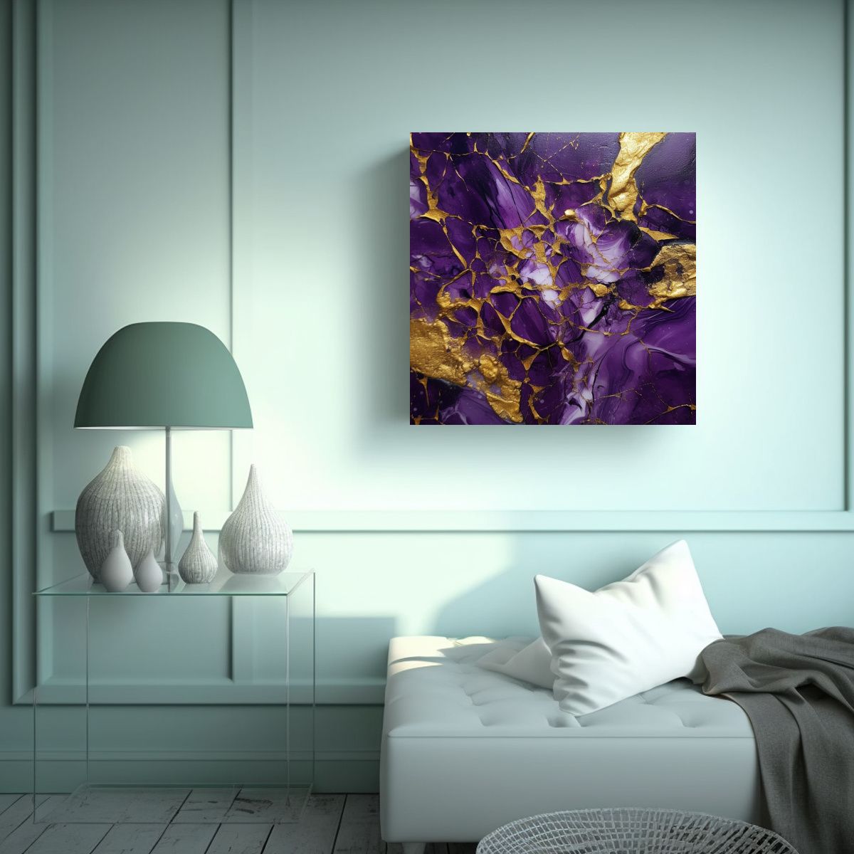 GENERICO - Cuadro De Arte En Tonos Violeta Púrpura Dorado 100x100 Cm