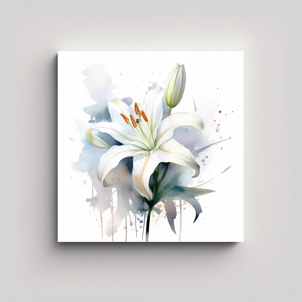 GENERICO - Pintura Acuarela Lirio Blanco Estilo Galería 100x100 Cm