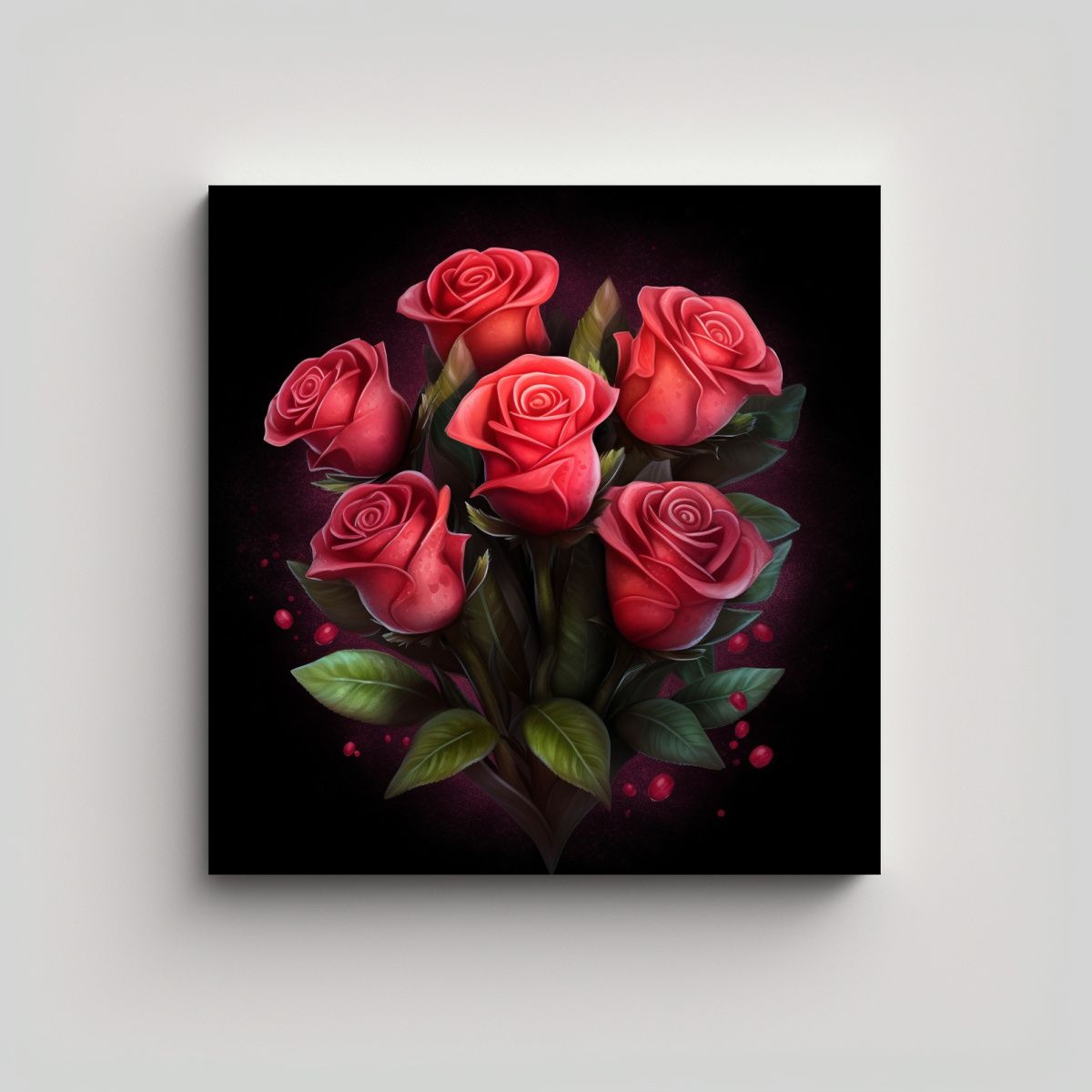 GENERICO - Arte Pared Fotografía Rosa Roja Luminosa Juego 100x100 Cm