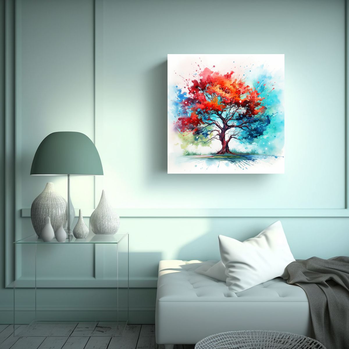 GENERICO - Pintura Abstracta En Rojo Y Turquesa 100x100 Cm