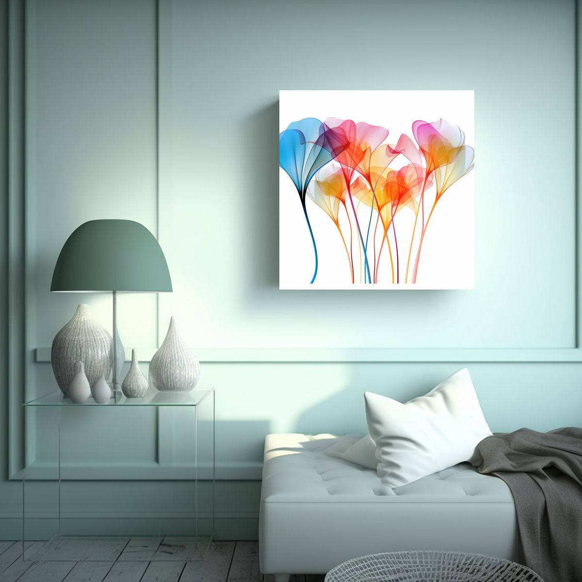 GENERICO - Arte Abstracto Curvado De Flores Translúcidas 100x100 Cm